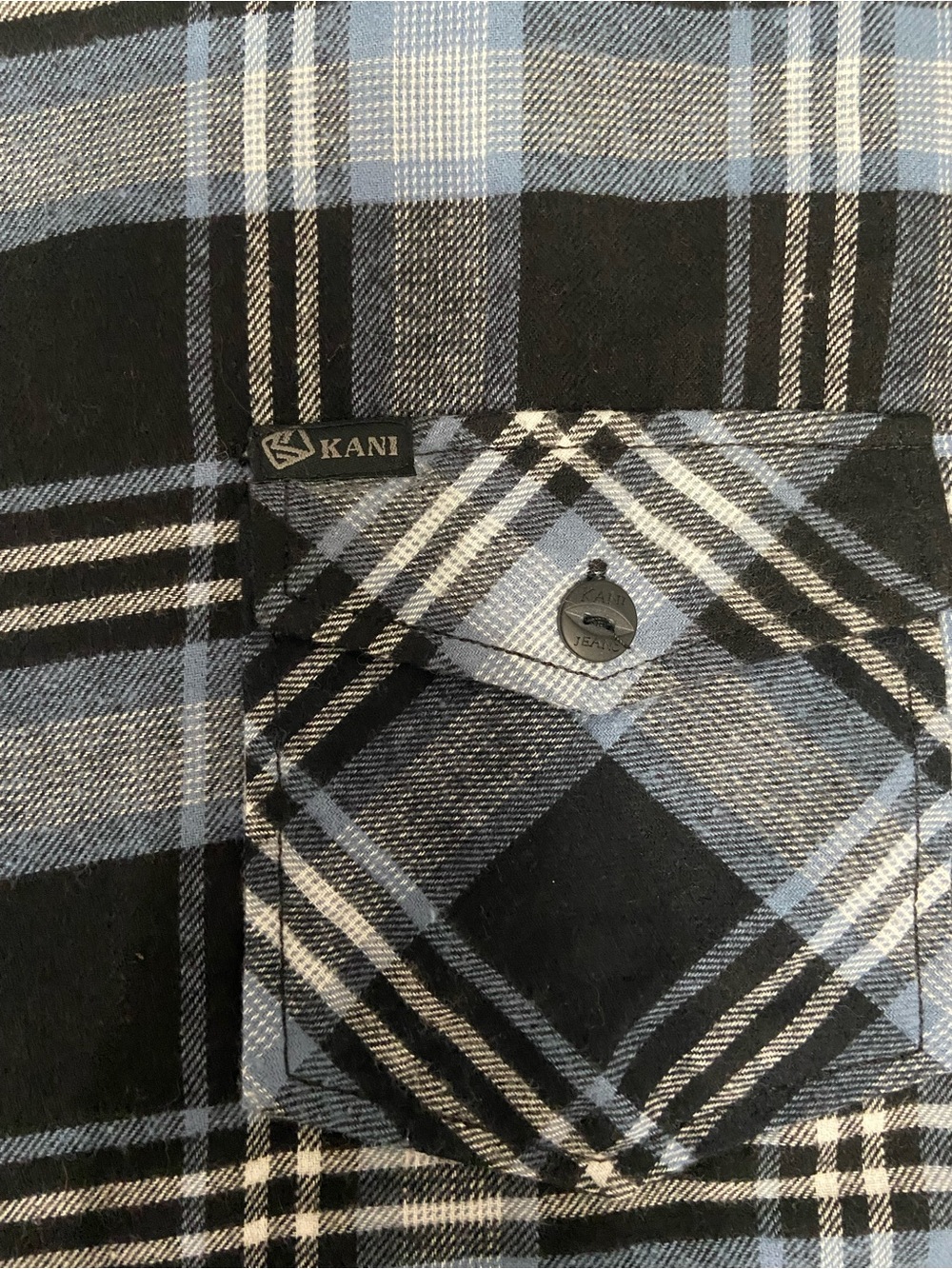 KARL KANI Mens Flannel Plaid Button Up Shirt Blue Black White 4X Outdoors - Picture 13 of 17